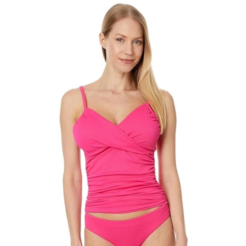 SUNSETS Women's Simone Tankini Top DD Cup Pink Begonia Sandbar Cross-Over NWT